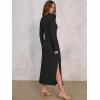 image:imageANRABESS Womens 2026 Spring Long Sleeve Maxi Dress Crewneck Tie Waist Slit Casual Long T Shirt Dresses Winter Trendy OutfitsBlack