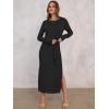 image:imageANRABESS Womens 2026 Spring Long Sleeve Maxi Dress Crewneck Tie Waist Slit Casual Long T Shirt Dresses Winter Trendy OutfitsBlack