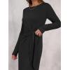 image:imageANRABESS Womens 2026 Spring Long Sleeve Maxi Dress Crewneck Tie Waist Slit Casual Long T Shirt Dresses Winter Trendy OutfitsBlack