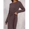 image:imageANRABESS Womens 2026 Spring Long Sleeve Maxi Dress Crewneck Tie Waist Slit Casual Long T Shirt Dresses Winter Trendy OutfitsCoffee