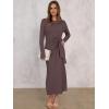 image:imageANRABESS Womens 2026 Spring Long Sleeve Maxi Dress Crewneck Tie Waist Slit Casual Long T Shirt Dresses Winter Trendy OutfitsCoffee