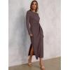 image:imageANRABESS Womens 2026 Spring Long Sleeve Maxi Dress Crewneck Tie Waist Slit Casual Long T Shirt Dresses Winter Trendy OutfitsCoffee