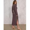 image:imageANRABESS Womens 2026 Spring Long Sleeve Maxi Dress Crewneck Tie Waist Slit Casual Long T Shirt Dresses Winter Trendy OutfitsCoffee