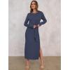 image:imageANRABESS Womens 2026 Spring Long Sleeve Maxi Dress Crewneck Tie Waist Slit Casual Long T Shirt Dresses Winter Trendy OutfitsDark Blue