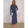 image:imageANRABESS Womens 2026 Spring Long Sleeve Maxi Dress Crewneck Tie Waist Slit Casual Long T Shirt Dresses Winter Trendy OutfitsDark Blue