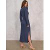 image:imageANRABESS Womens 2026 Spring Long Sleeve Maxi Dress Crewneck Tie Waist Slit Casual Long T Shirt Dresses Winter Trendy OutfitsDark Blue