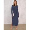image:imageANRABESS Womens 2026 Spring Long Sleeve Maxi Dress Crewneck Tie Waist Slit Casual Long T Shirt Dresses Winter Trendy OutfitsDark Blue