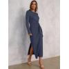 image:imageANRABESS Womens 2026 Spring Long Sleeve Maxi Dress Crewneck Tie Waist Slit Casual Long T Shirt Dresses Winter Trendy OutfitsDark Blue