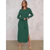 image:imageANRABESS Womens 2026 Spring Long Sleeve Maxi Dress Crewneck Tie Waist Slit Casual Long T Shirt Dresses Winter Trendy OutfitsDeep Green