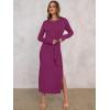 image:imageANRABESS Womens 2026 Spring Long Sleeve Maxi Dress Crewneck Tie Waist Slit Casual Long T Shirt Dresses Winter Trendy OutfitsDeep Purple