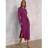 image:imageANRABESS Womens 2026 Spring Long Sleeve Maxi Dress Crewneck Tie Waist Slit Casual Long T Shirt Dresses Winter Trendy OutfitsDeep Purple