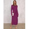 image:imageANRABESS Womens 2026 Spring Long Sleeve Maxi Dress Crewneck Tie Waist Slit Casual Long T Shirt Dresses Winter Trendy OutfitsDeep Purple
