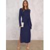 image:imageANRABESS Womens 2026 Spring Long Sleeve Maxi Dress Crewneck Tie Waist Slit Casual Long T Shirt Dresses Winter Trendy OutfitsNavy Blue