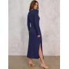 image:imageANRABESS Womens 2026 Spring Long Sleeve Maxi Dress Crewneck Tie Waist Slit Casual Long T Shirt Dresses Winter Trendy OutfitsNavy Blue