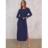 image:imageANRABESS Womens 2026 Spring Long Sleeve Maxi Dress Crewneck Tie Waist Slit Casual Long T Shirt Dresses Winter Trendy OutfitsNavy Blue
