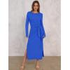 image:imageANRABESS Womens 2026 Spring Long Sleeve Maxi Dress Crewneck Tie Waist Slit Casual Long T Shirt Dresses Winter Trendy OutfitsRoyal Blue