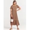 image:imageANRABESS Womens 2026 Summer Casual Maxi Dress A line Tiered Flowy Short Sleeve Crewneck T Shirt Beach Travel Long DressesKhaki