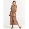 image:imageANRABESS Womens 2026 Summer Casual Maxi Dress A line Tiered Flowy Short Sleeve Crewneck T Shirt Beach Travel Long DressesKhaki