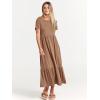 image:imageANRABESS Womens 2026 Summer Casual Maxi Dress A line Tiered Flowy Short Sleeve Crewneck T Shirt Beach Travel Long DressesKhaki