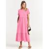 image:imageANRABESS Womens 2026 Summer Casual Maxi Dress A line Tiered Flowy Short Sleeve Crewneck T Shirt Beach Travel Long DressesPink