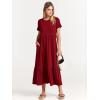 image:imageANRABESS Womens 2026 Summer Casual Maxi Dress A line Tiered Flowy Short Sleeve Crewneck T Shirt Beach Travel Long DressesWine Red