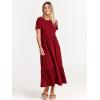 image:imageANRABESS Womens 2026 Summer Casual Maxi Dress A line Tiered Flowy Short Sleeve Crewneck T Shirt Beach Travel Long DressesWine Red