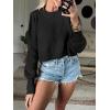image:imageANRABESS Womens Cropped Sweaters Oversized Crewneck Long Batwing Sleeve Side Slit Ribbed Knit Pullover Tops 2025 Fall ClothesBlack