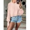 image:imageANRABESS Womens Cropped Sweaters Oversized Crewneck Long Batwing Sleeve Side Slit Ribbed Knit Pullover Tops 2025 Fall ClothesPink Khaki