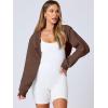 image:imageANRABESS Womens Cropped Sweatshirt Long Sleeve Bolero Cardigan Open Front Shrug Workout Thumb Hole Y2K Tops Preppy ClothesBrown