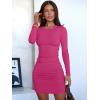 image:imageANRABESS Womens Fall Long Sleeve Short Dress Rib Knit 2025 Fashion Basic Slim Fit Party Cocktail Night Bodycon Mini DressesHot Pink