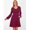 image:imageANRABESS Womens Long Lantern Sleeve Ribbed Knit Dresses V Neck Casual 2025 Fall Winter Flowy Swing Tunic Sweater Short DressBurgundy