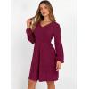 image:imageANRABESS Womens Long Lantern Sleeve Ribbed Knit Dresses V Neck Casual 2025 Fall Winter Flowy Swing Tunic Sweater Short DressBurgundy