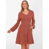 image:imageANRABESS Womens Long Lantern Sleeve Ribbed Knit Dresses V Neck Casual 2025 Fall Winter Flowy Swing Tunic Sweater Short DressBurnt Orange