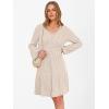 image:imageANRABESS Womens Long Lantern Sleeve Ribbed Knit Dresses V Neck Casual 2025 Fall Winter Flowy Swing Tunic Sweater Short DressLight Khaki