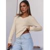 image:imageANRABESS Womens Long Sleeve Cable Knit Sweater 2025 Fall Fashion V Neck Fitted Pullover Top Business Casual Work Fall OutfitsApricot