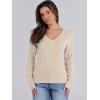 image:imageANRABESS Womens Long Sleeve Cable Knit Sweater 2025 Fall Fashion V Neck Fitted Pullover Top Business Casual Work Fall OutfitsApricot