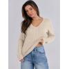 image:imageANRABESS Womens Long Sleeve Cable Knit Sweater 2025 Fall Fashion V Neck Fitted Pullover Top Business Casual Work Fall OutfitsApricot