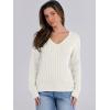 image:imageANRABESS Womens Long Sleeve Cable Knit Sweater 2025 Fall Fashion V Neck Fitted Pullover Top Business Casual Work Fall OutfitsCream White