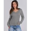 image:imageANRABESS Womens Long Sleeve Cable Knit Sweater 2025 Fall Fashion V Neck Fitted Pullover Top Business Casual Work Fall OutfitsGrey