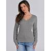 image:imageANRABESS Womens Long Sleeve Cable Knit Sweater 2025 Fall Fashion V Neck Fitted Pullover Top Business Casual Work Fall OutfitsGrey
