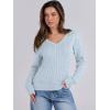 image:imageANRABESS Womens Long Sleeve Cable Knit Sweater 2025 Fall Fashion V Neck Fitted Pullover Top Business Casual Work Fall OutfitsLight Blue