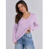 image:imageANRABESS Womens Long Sleeve Cable Knit Sweater 2025 Fall Fashion V Neck Fitted Pullover Top Business Casual Work Fall OutfitsLight Purple