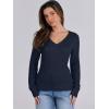 image:imageANRABESS Womens Long Sleeve Cable Knit Sweater 2025 Fall Fashion V Neck Fitted Pullover Top Business Casual Work Fall OutfitsNavy Blue