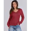 image:imageANRABESS Womens Long Sleeve Cable Knit Sweater 2025 Fall Fashion V Neck Fitted Pullover Top Business Casual Work Fall OutfitsRed