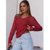 image:imageANRABESS Womens Long Sleeve Cable Knit Sweater 2025 Fall Fashion V Neck Fitted Pullover Top Business Casual Work Fall OutfitsRed
