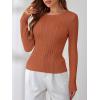 image:imageANRABESS Womens Long Sleeve Cable Knit Sweater Jumper Crewneck Pullover Soft Dressy Casual Tops Cute 2025 Fall Trendy OutfitsRust
