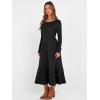 image:imageANRABESS Womens Long Sleeve Midi Dress Spring Rib Knit Crew Neck A Line Soft Flowy Swing Dresses with Pocket Casual TrendyBlack