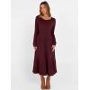image:imageANRABESS Womens Long Sleeve Midi Dress Spring Rib Knit Crew Neck A Line Soft Flowy Swing Dresses with Pocket Casual TrendyBurgundy