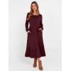 image:imageANRABESS Womens Long Sleeve Midi Dress Spring Rib Knit Crew Neck A Line Soft Flowy Swing Dresses with Pocket Casual TrendyBurgundy