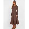 image:imageANRABESS Womens Long Sleeve Midi Dress Spring Rib Knit Crew Neck A Line Soft Flowy Swing Dresses with Pocket Casual TrendyDark Brown